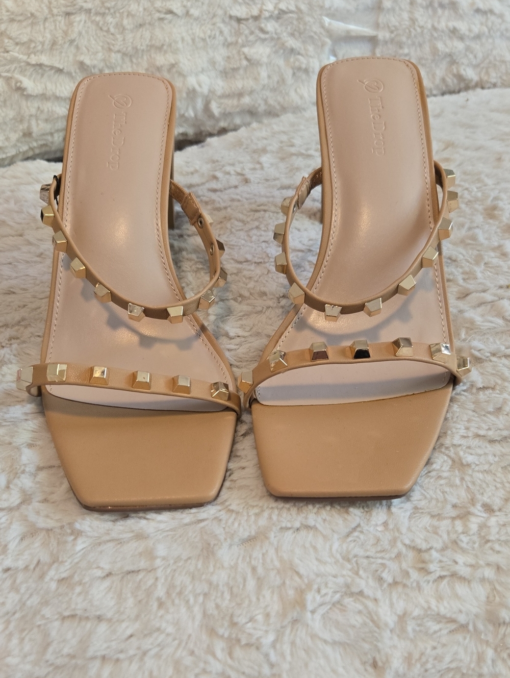 Nude Studded Square-Toe Slide Mules - Women